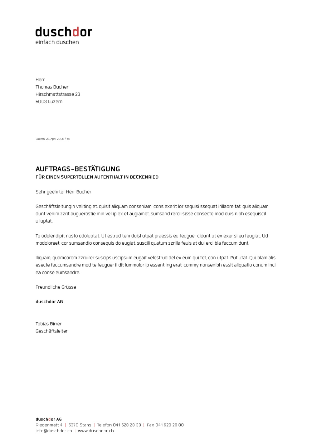 Duschdor briefpapier print referenz homm interactive gmbh luzern 02